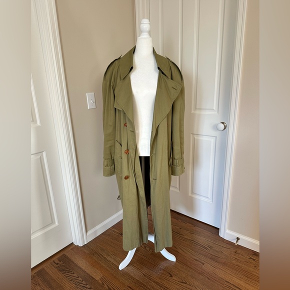 Vintage 1990s YSL Yves Saint Laurent Pour Homme Army Green Khaki Trench Coat - Picture 9 of 15